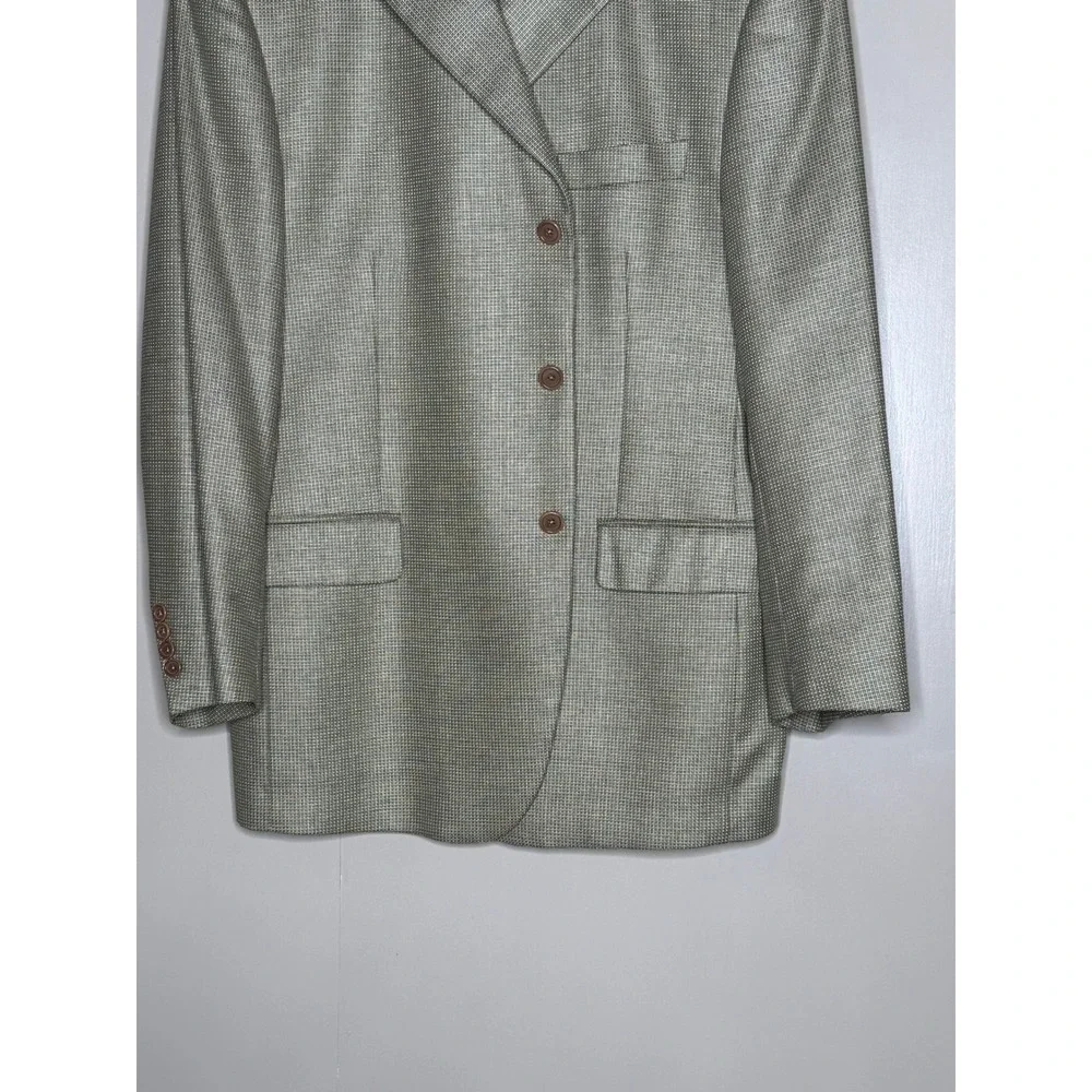 Zanieri Lanificio Galtes Silk Wool Blazer Mens 46R Tan Olive Check Made in Italy